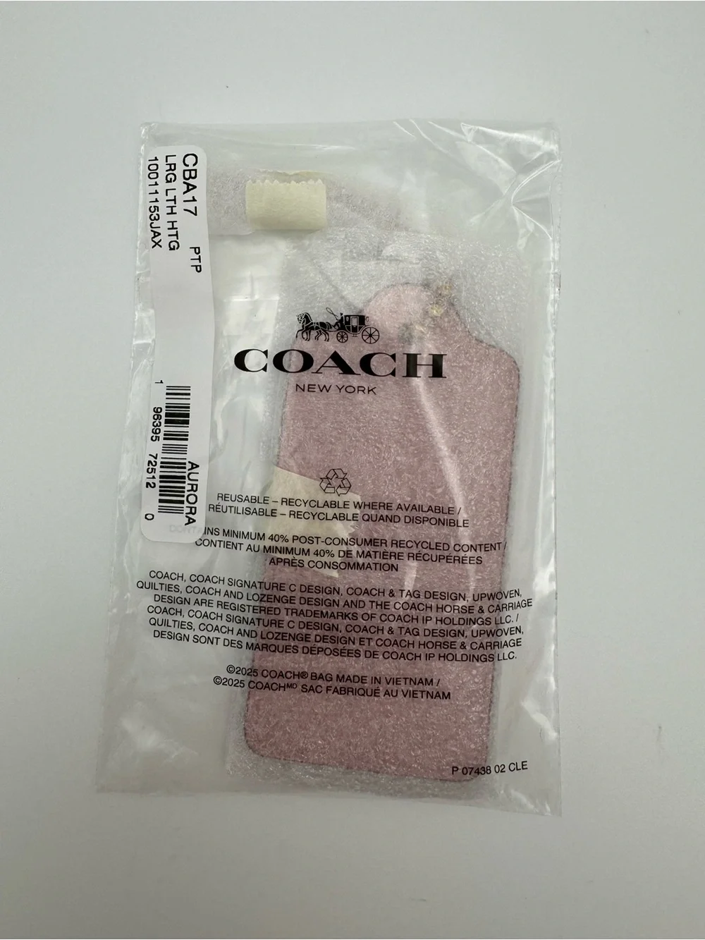 NWT Coach CBA17 Large Leather Hangtag Bag Charm Aurora Pink Hang Tag - Picture 2 of 14